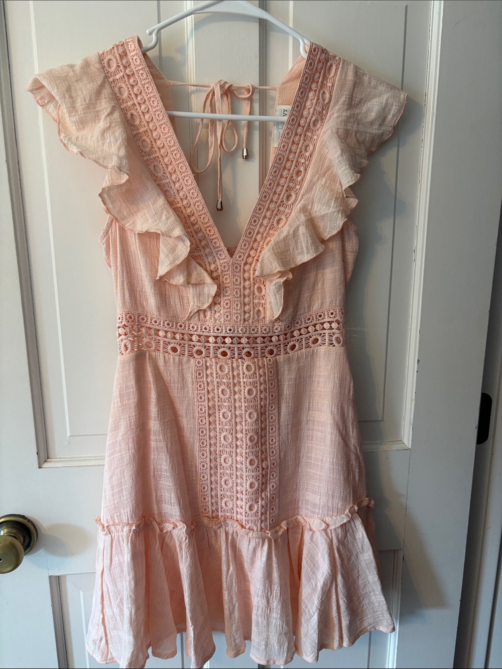 Peach Ruffle Lace-Trim Sundress